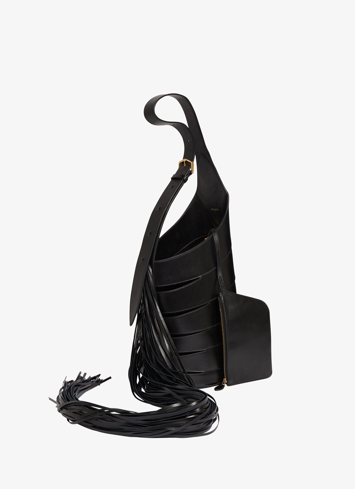BABEL WITH FRINGES MEDIUM BAG IN GLOSSY SMOOTH CALFSKIN ALAÏA BLACK BABEL WITH FRINGES MEDIUM BAG IN GLOSSY SMOOTH CALFSKIN